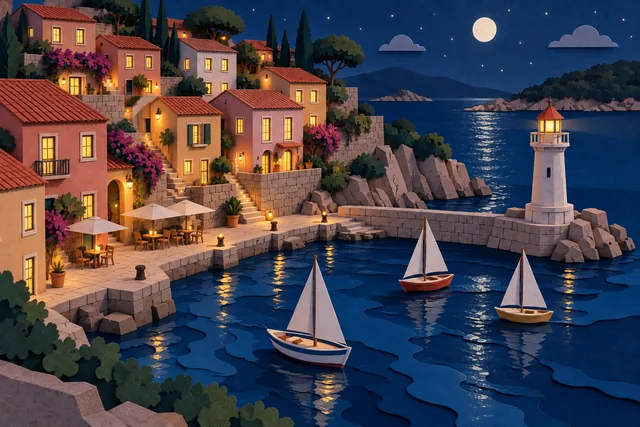 When the harbor glows — transformed from A harbor made of paper